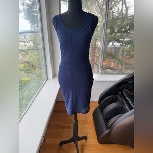 LIKE NEW Navy Blue Lace Crochet Midi Dress S Just Me Summer Wedding Guest Elegan